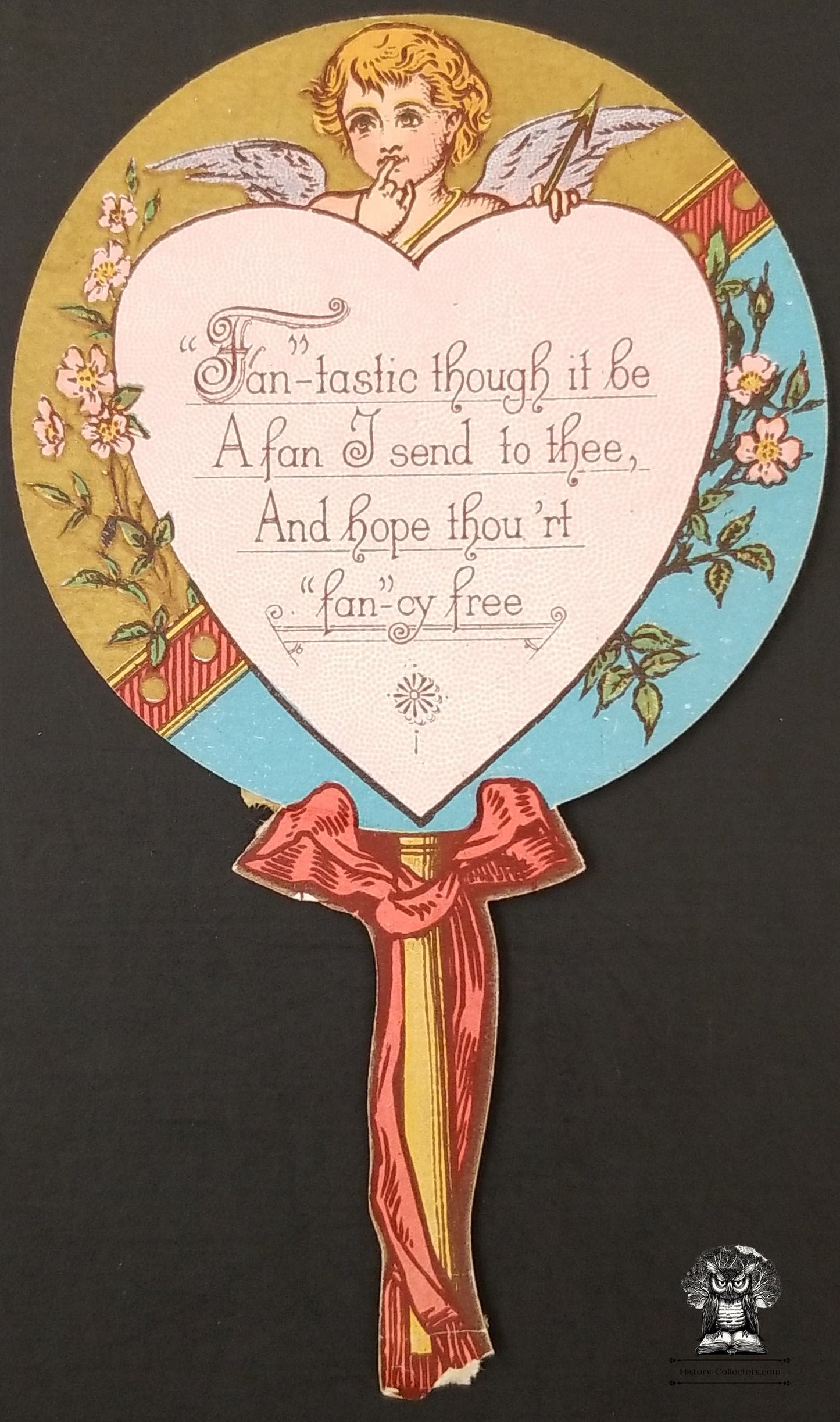 Victorian Christian Die Cut Fan Bookmark - Angel Cherub Floral Motif Illustration