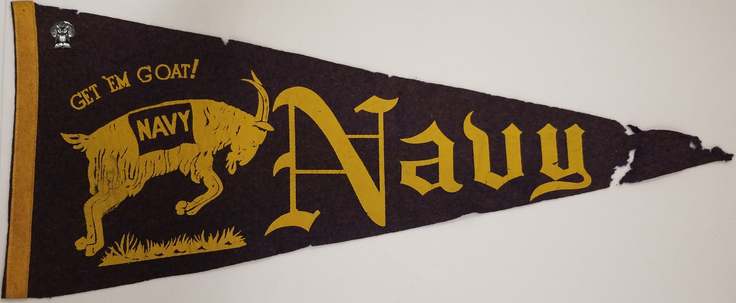 Vintage Bill The Goat Naval Academy Pennant - United States Navy USNA Annapolis MD