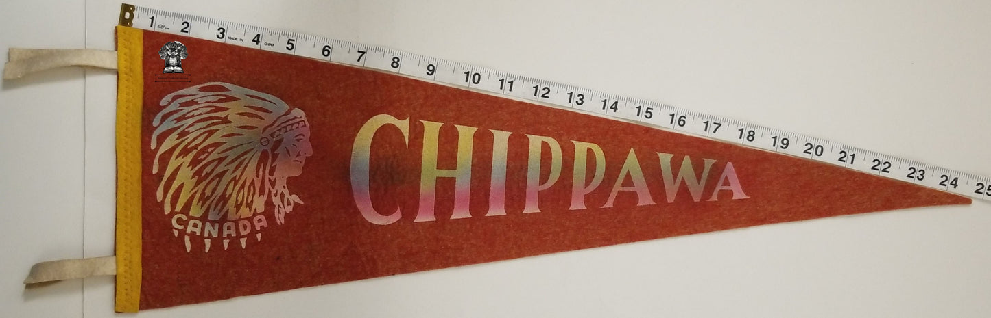 Vintage Chippawa Ontario Canada Pennant Souvenir - First Nation Native Chief Headdress