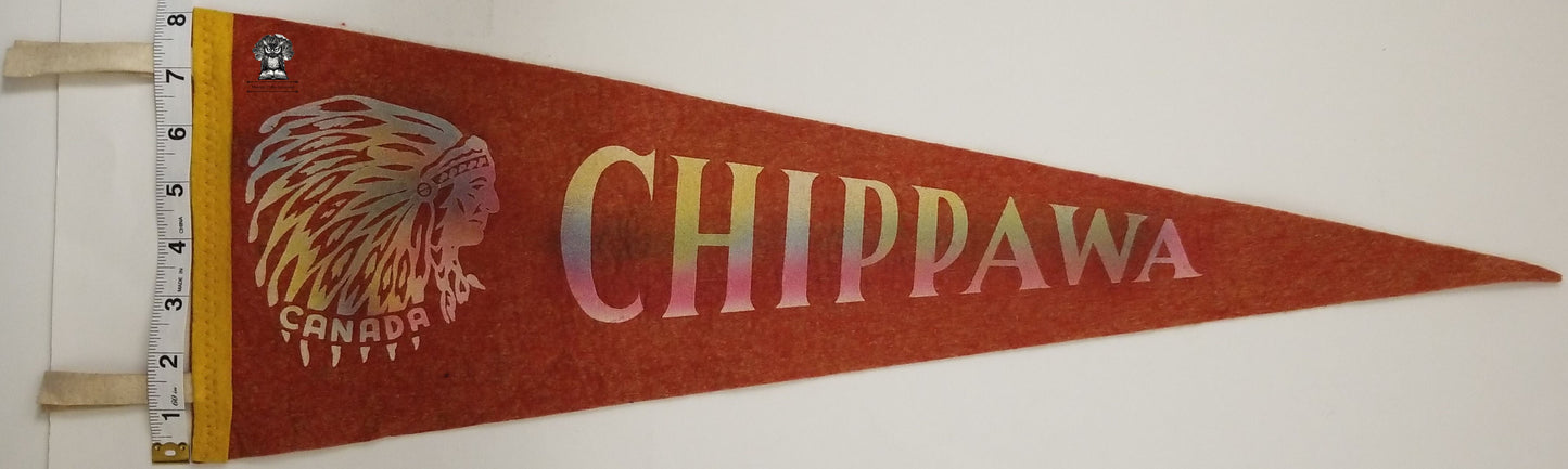 Vintage Chippawa Ontario Canada Pennant Souvenir - First Nation Native Chief Headdress