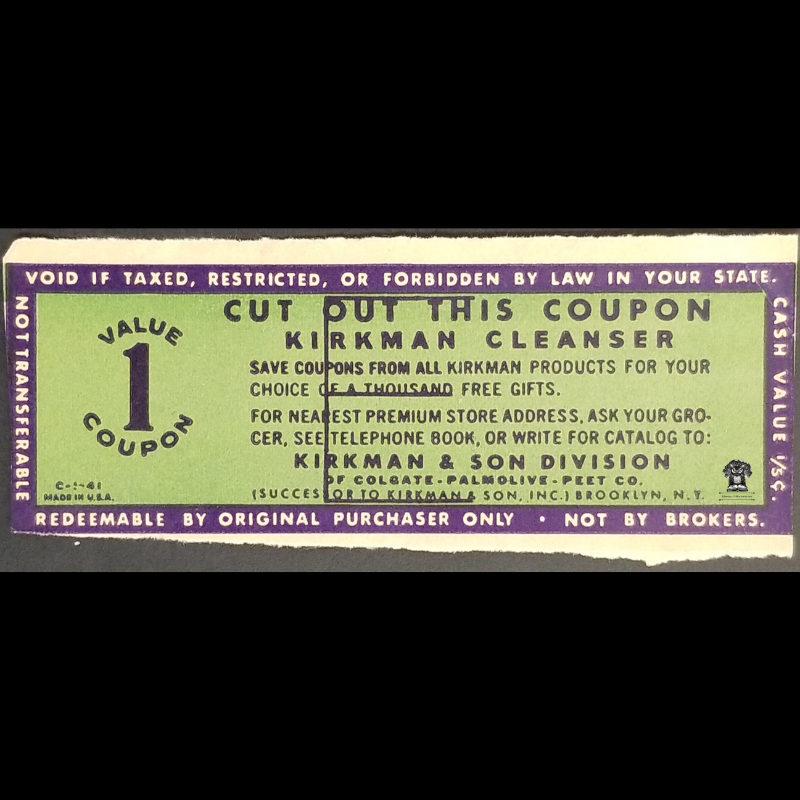 Vintage Post 1928 Kirkman Cleanser Loyalty Reward Saving Free Premium Coupon - Paper Package Cut-Out - Brooklyn NY - Series E - Blank Back - Marketing Strategy