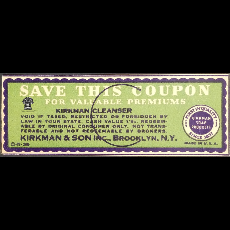 Vintage Pre 1928 Kirkman Cleanser Loyalty Reward Saving Free Premium Coupon - Paper Package Cut-Out - Brooklyn NY - Series C - Blank Back - Marketing Strategy