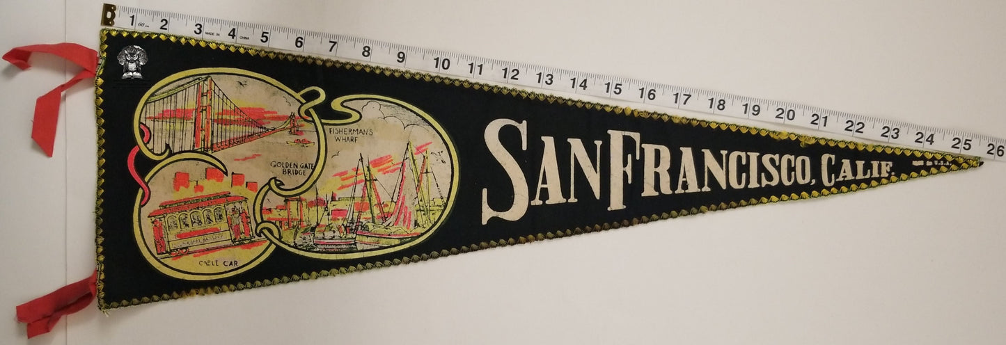 Vintage San Francisco CA Pennant Souvenir - Golden Gate Bridge Fisherman's Wharf Cable Car