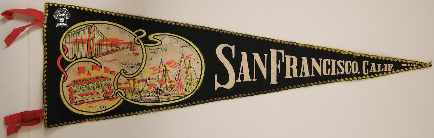 Vintage San Francisco CA Pennant Souvenir - Golden Gate Bridge Fisherman's Wharf Cable Car