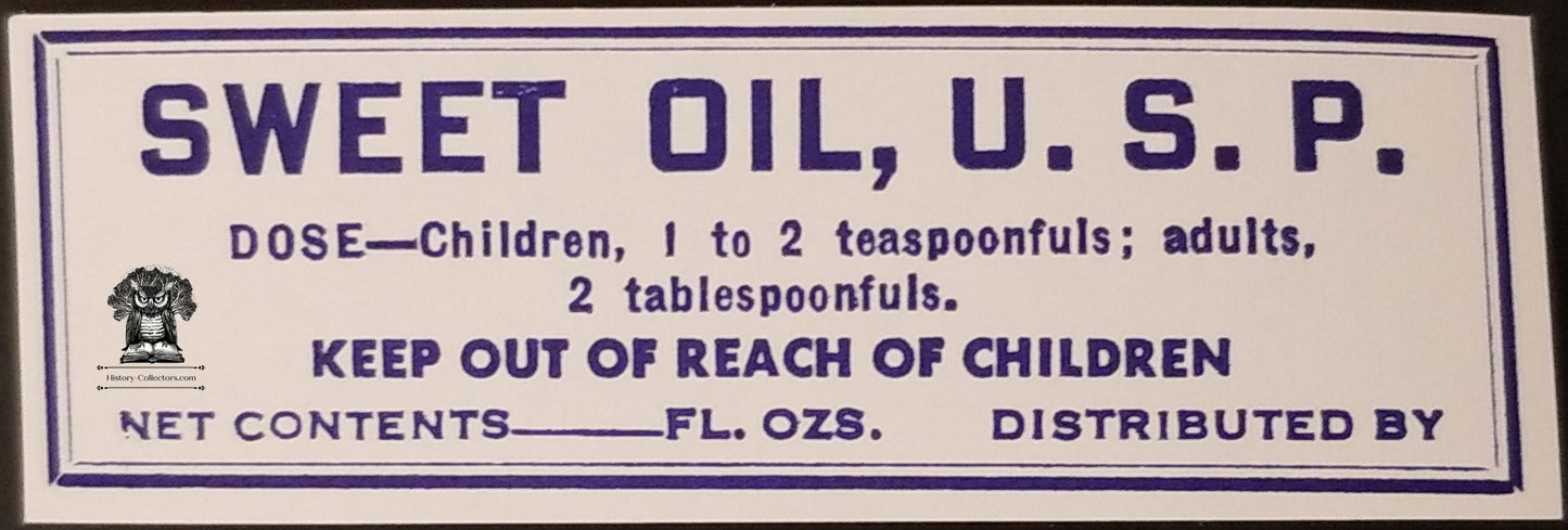 Vintage Almond Sweet Oil Glass Bottle Pharmacy Label - Apothecary Medicinal