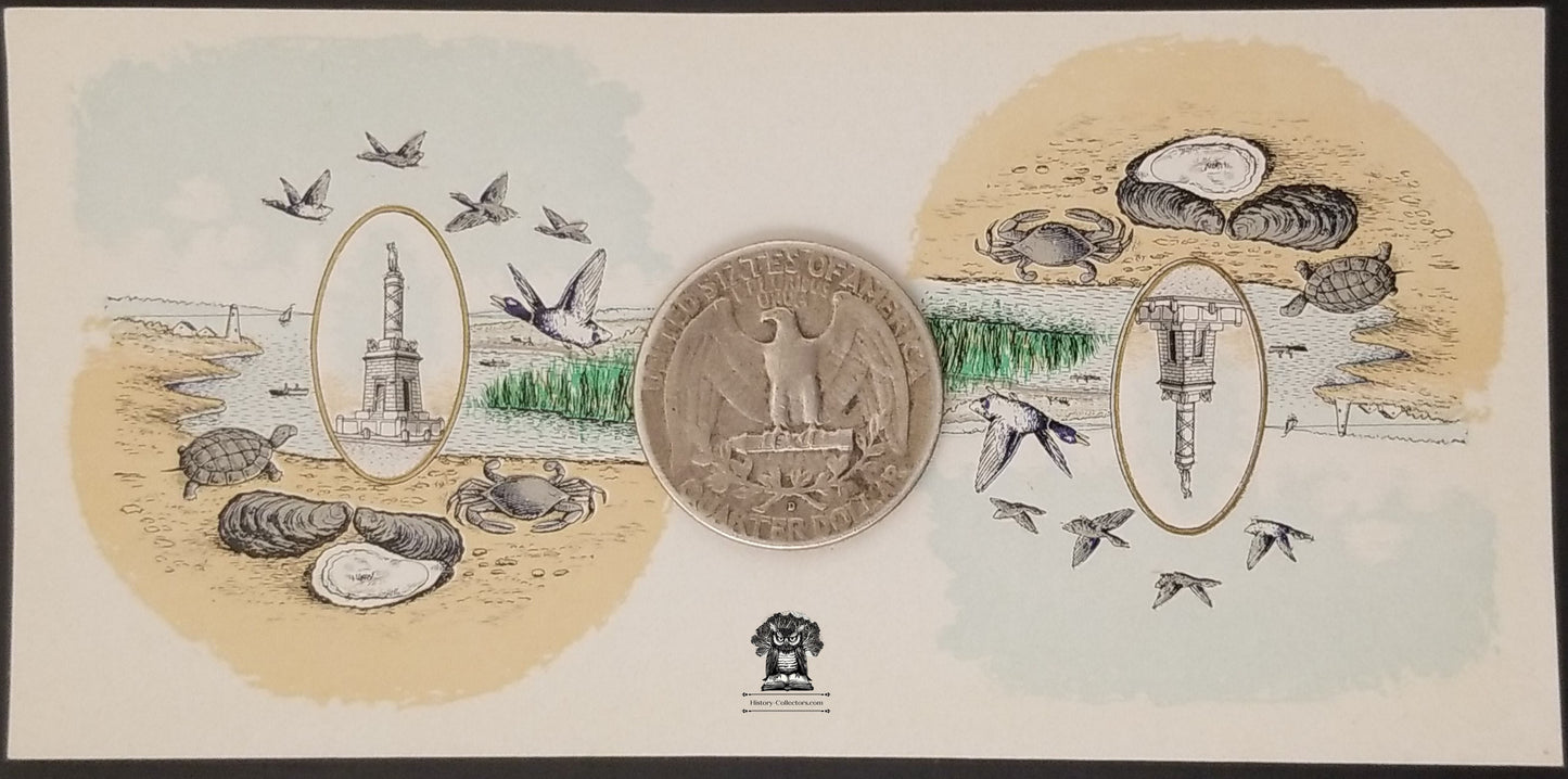 c1900 Celluloid Pinback Proof Die Cut - Baltimore MD Battle Monument Coastal Wildlife