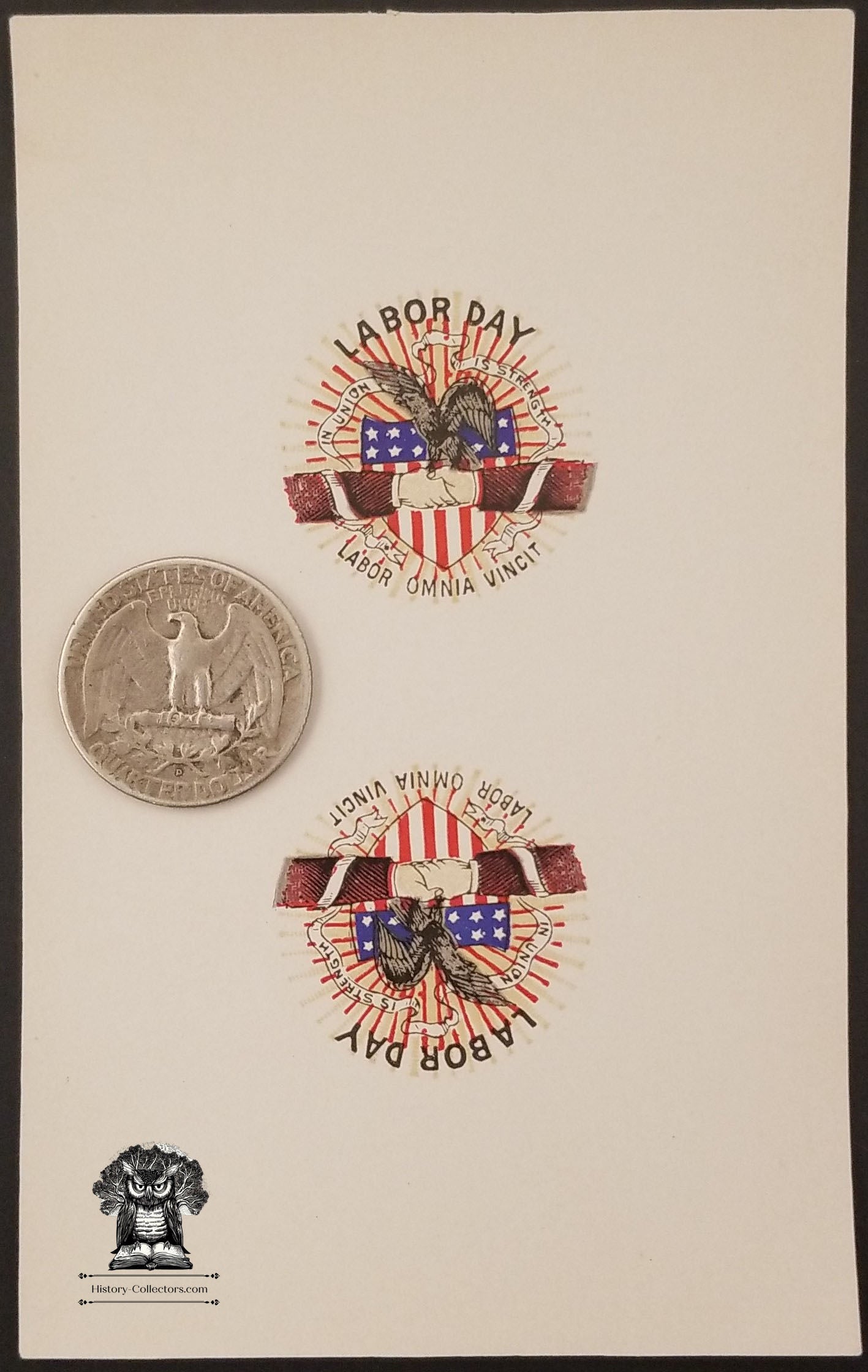 c1900 Celluloid Pinback Proof Die Cut - Patriotic Labor Day Hard Work Conquers All