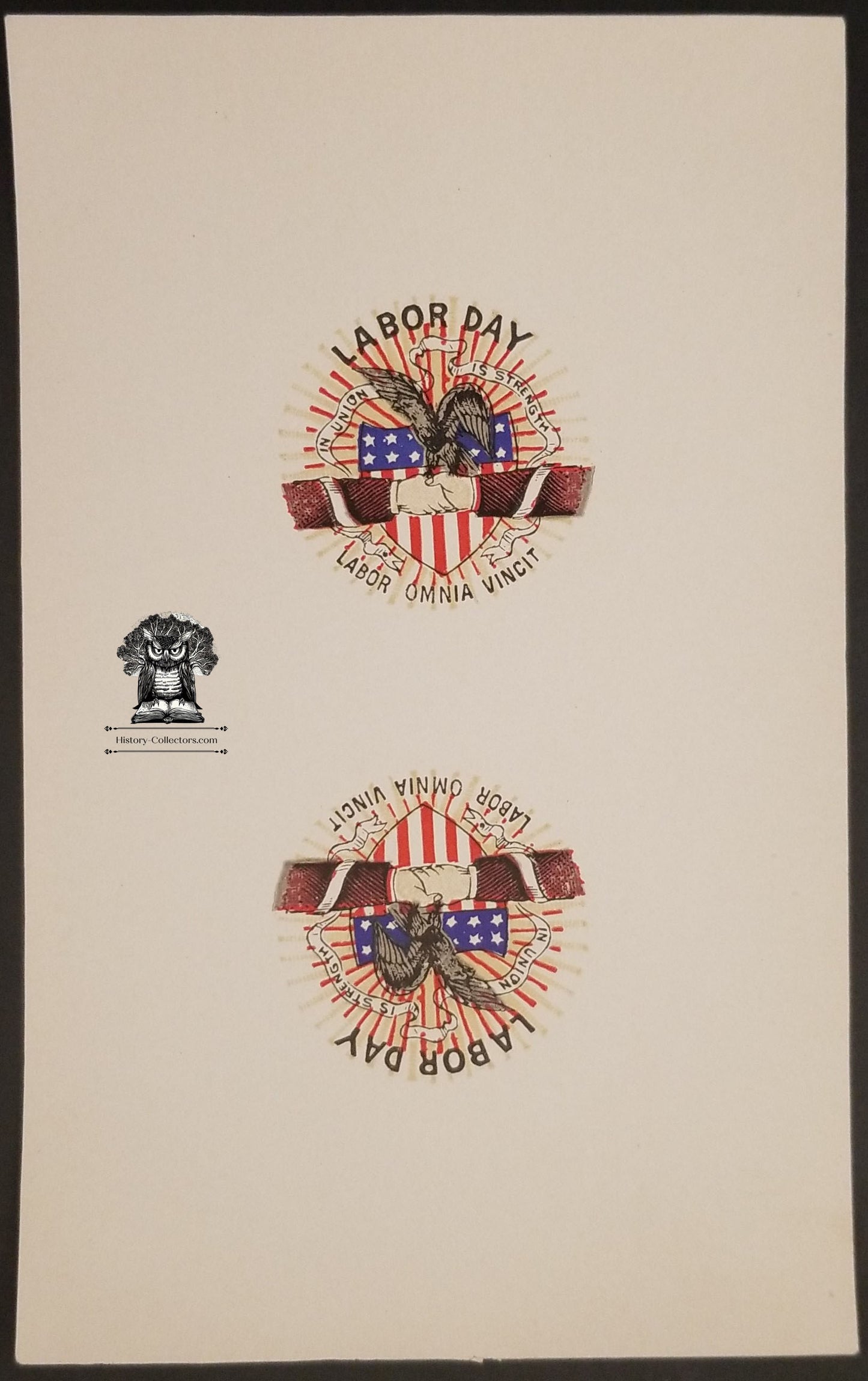 c1900 Celluloid Pinback Proof Die Cut - Patriotic Labor Day Hard Work Conquers All