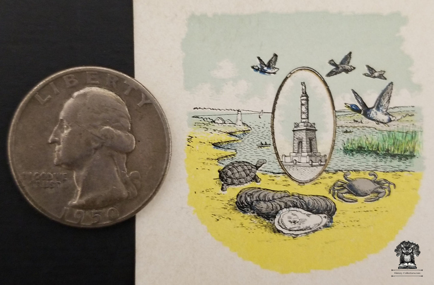 c1900 Celluloid Pinback Proof Die Cut - Baltimore MD Battle Monument Coastal Wildlife