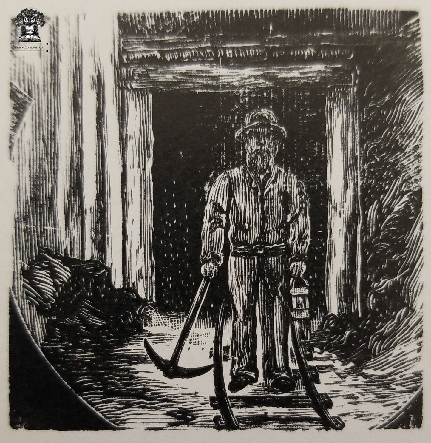 c1900 Celluloid Pinback Proof Die Cut - Coal Miner Etching Underground Mine Shaft