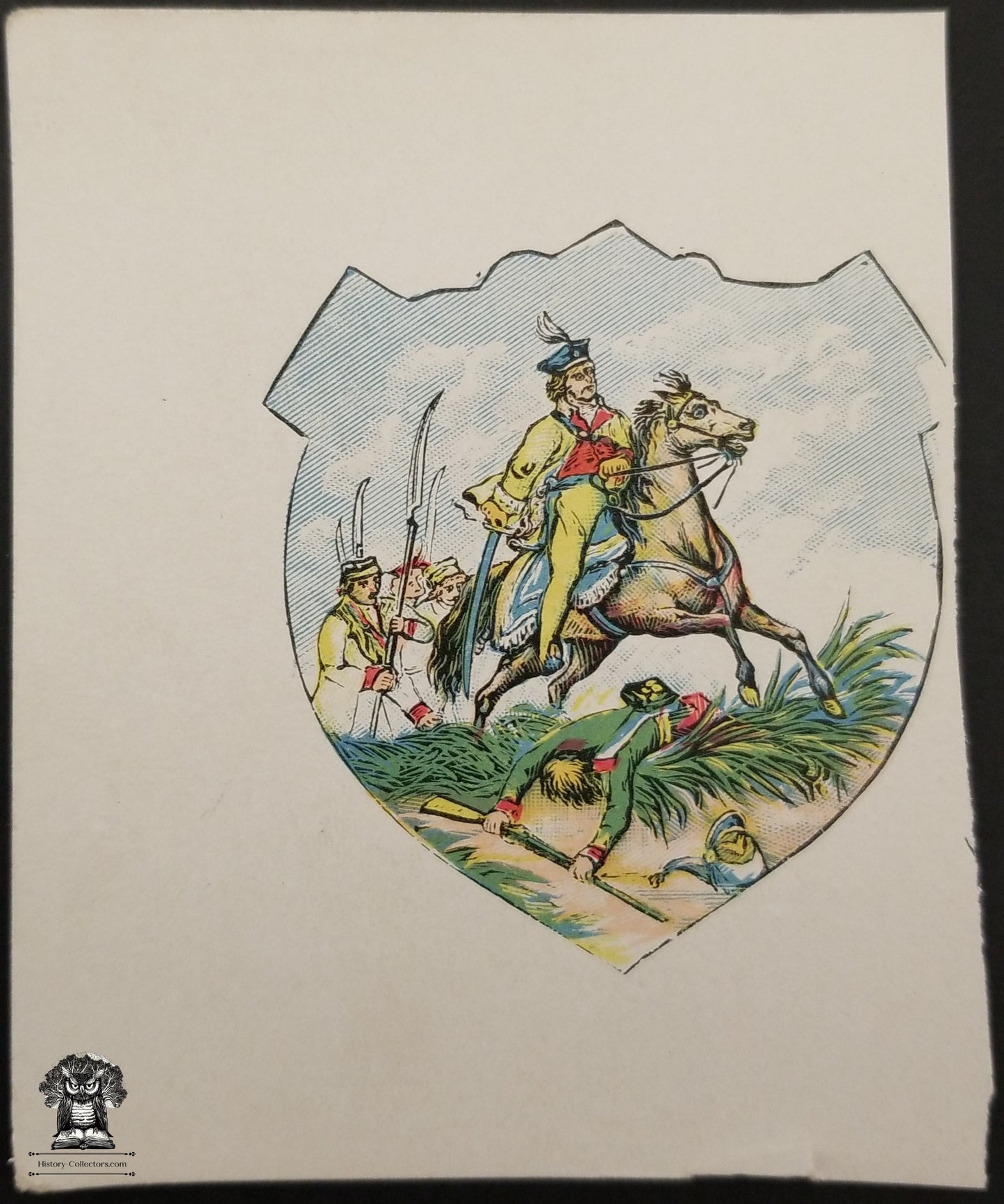 c1900 Celluloid Pinback Button Proof Die Cut Sheet - Dragoon Battle Charge