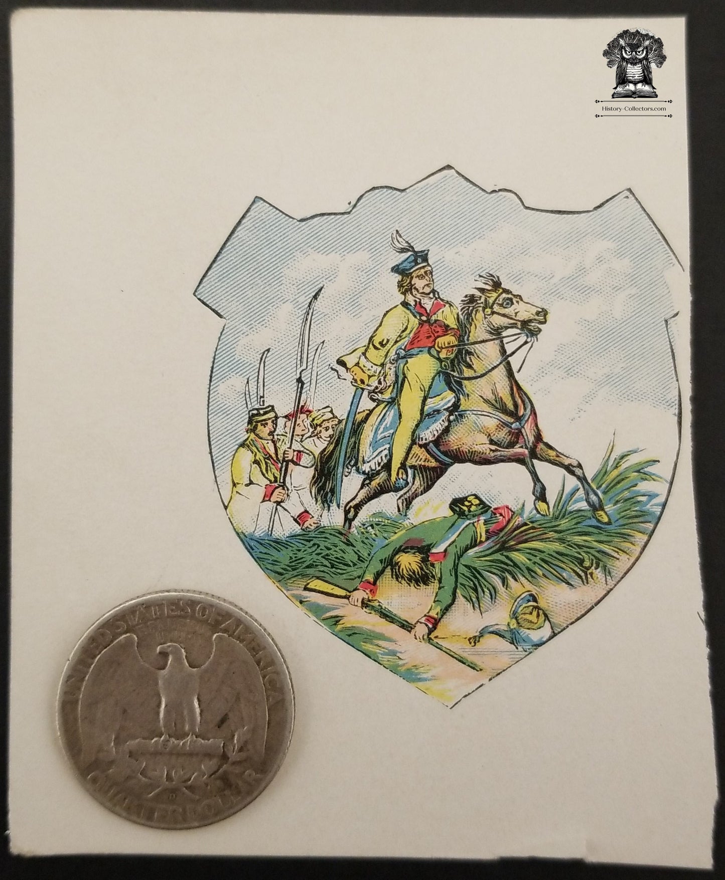 c1900 Celluloid Pinback Button Proof Die Cut Sheet - Dragoon Battle Charge