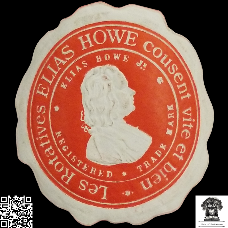 c1900 Elias Howe Sewing Machines Embossed Die Cut Trade Label Seal - Textile Industry