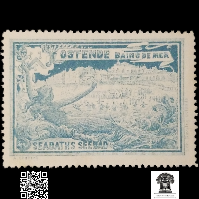 c1900 Ostend Sea Baths Seaside Resort Belgium Cinderella Poster Stamp - Belle Époque - Aristocratic Tourism