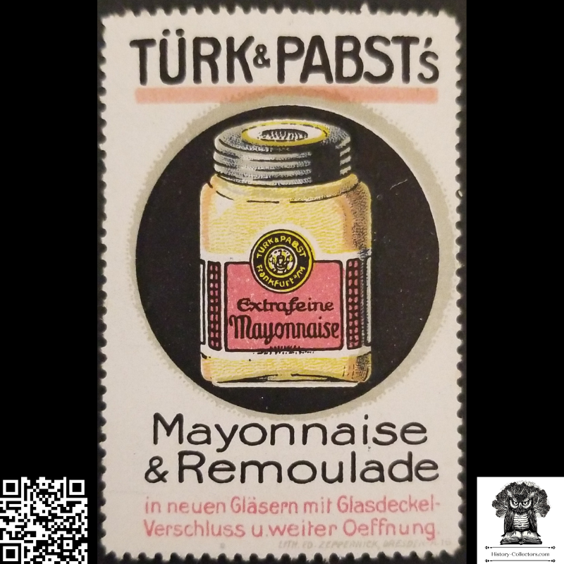 c1900 Türk & Pabst Mayonnaise & Remoulade Advertising Cinderella Poster Stamp - Frankfurt - Lithograph By Ed. Zeppenwick Dresden - Germany