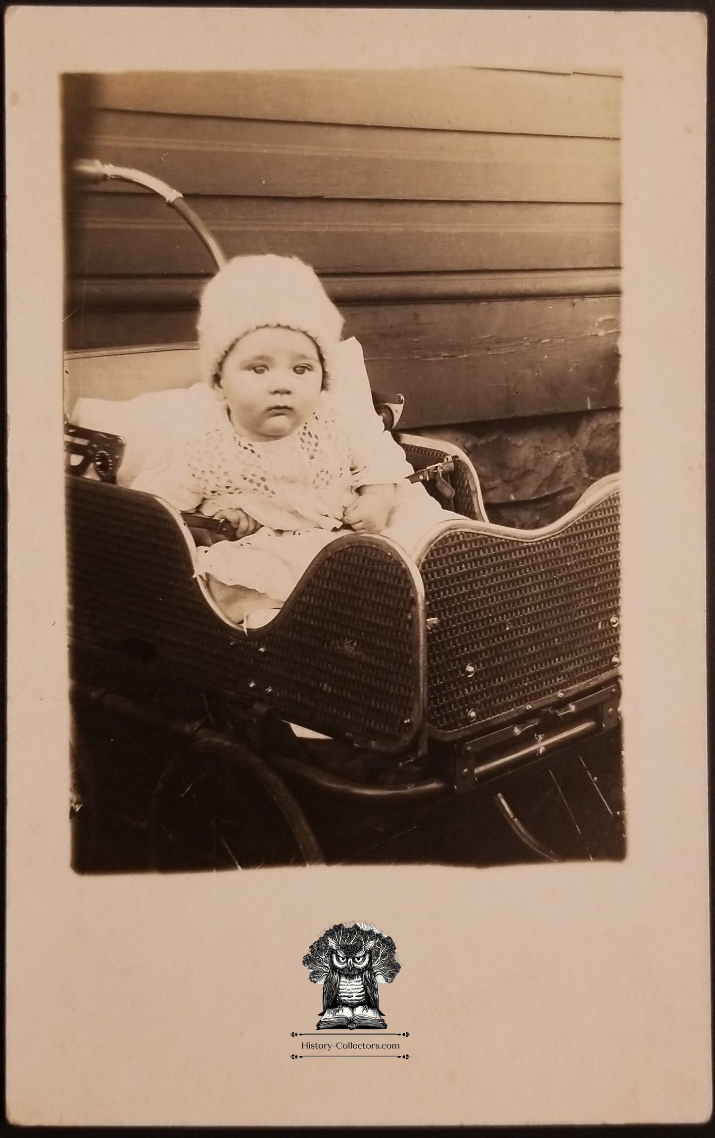 c1904 RPPC Picture Postcard - Baby Child Carriage Stroller Bassinet - AZO Stamp Box