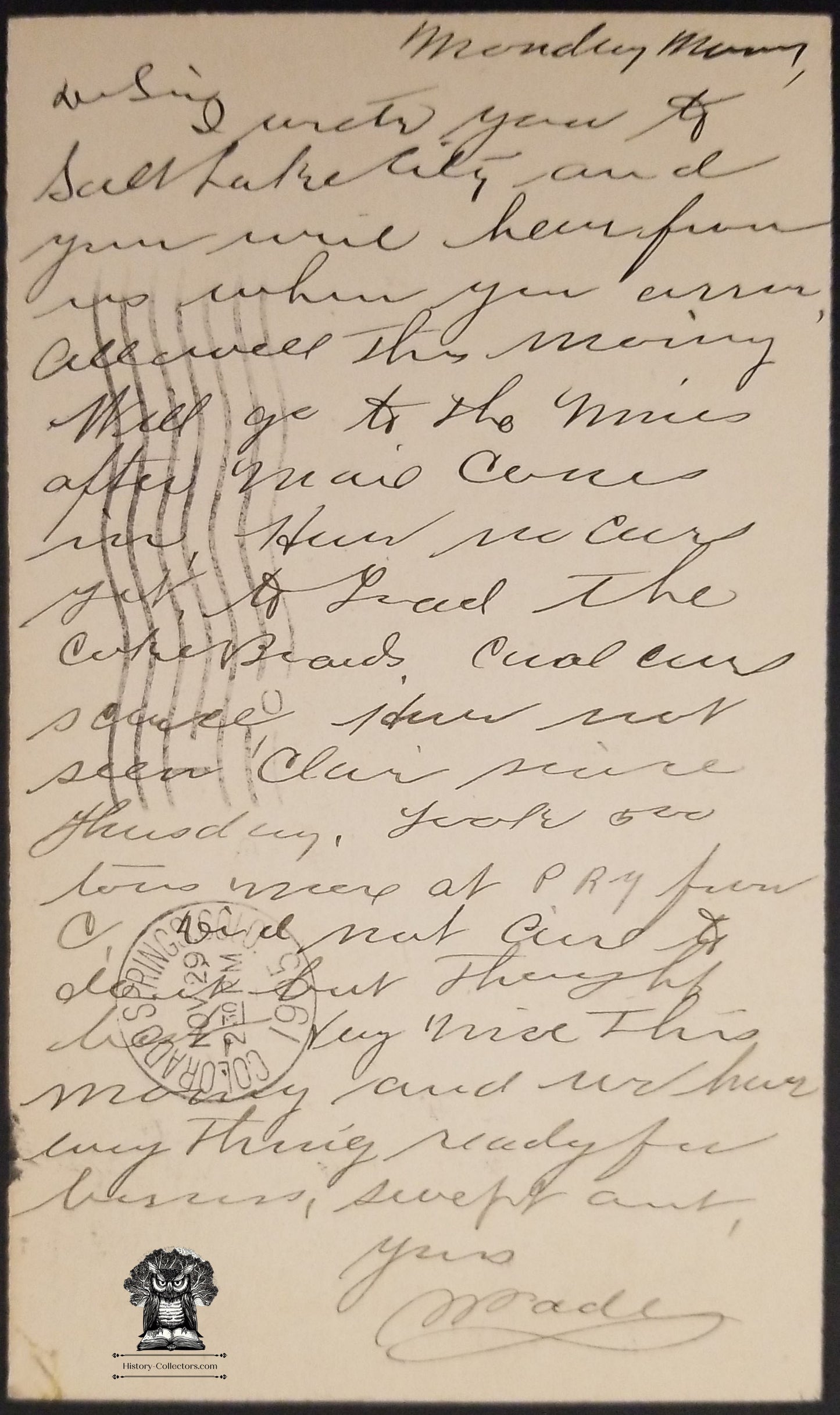 c1905 One Cent McKinley Personal Postal Card - Scott UX18 - Postal Cancel Coalport PA - Postal Cancel Colorado Springs CO - Personal Postcard