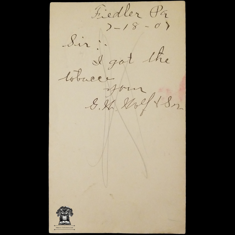 c1907 AB Cunningham Tobacco Co Personal Order Form Postal Card - 236 Market Street - Philadelphia PA - One Cent McKinley Scott UX18 - Postal Cancel Fiedler PA - Postal Cancel Coburn PA - July 18 - Postcard