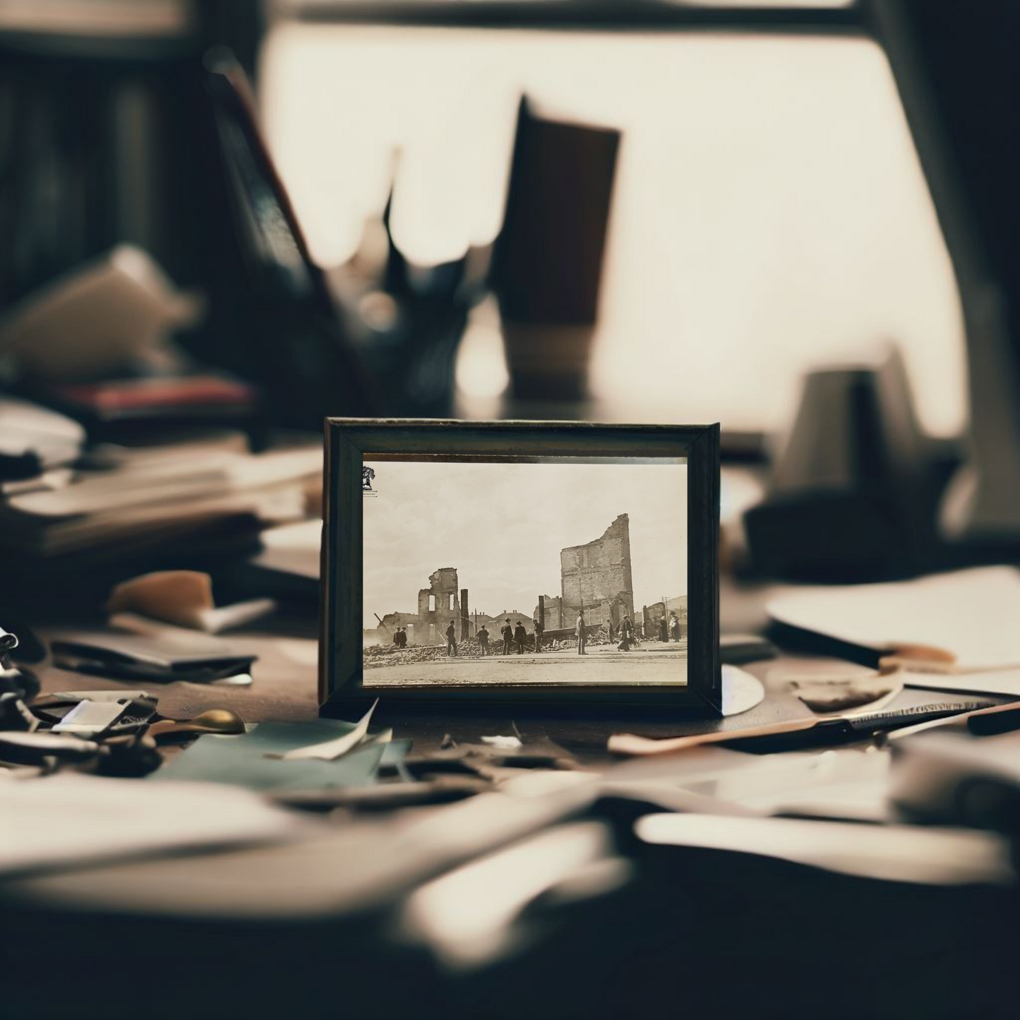 c1907 RPPC Picture Postcard - Fire Disaster - Brick Building Urban Remains Baby Carriage - VELOX Stamp Box