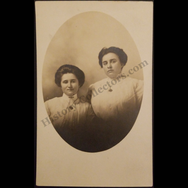 c1907 Sisters Studio Portraiture RPPC Real Photo Postcard - Edwardian Fashion - Unidentified - AZO Stamp Box - Progressive Era