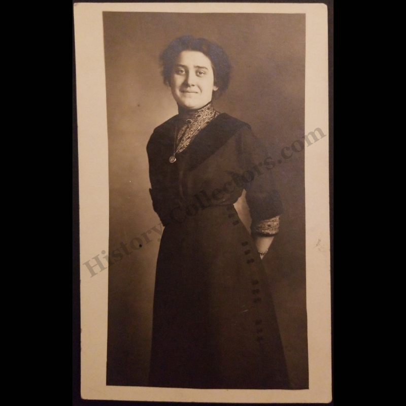 c1907 Woman Studio Portraiture RPPC Real Photo Postcard - Edwardian Fashion - Unidentified - AZO Stamp Box - Progressive Era