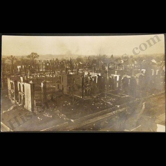 c1908 Urban Fire Disaster Ruins Aftermath RPPC Real Photo Postcard - 1908 Chelsea Massachusetts Fire - 1911 Bangor Maine Fire - 1914 Salem Massachusetts Fire - Unidentified - CYKO Stamp Box