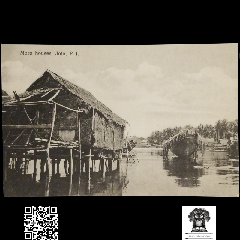 c1910 Moro Stilt Houses Jolo Philippine Islands Postcard - J. Beck Photographer - American Colonial Period