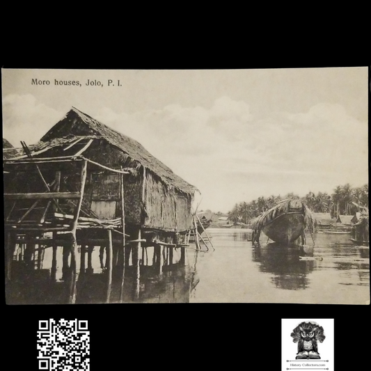 c1910 Moro Stilt Houses Jolo Philippine Islands Postcard - J. Beck Photographer - American Colonial Period