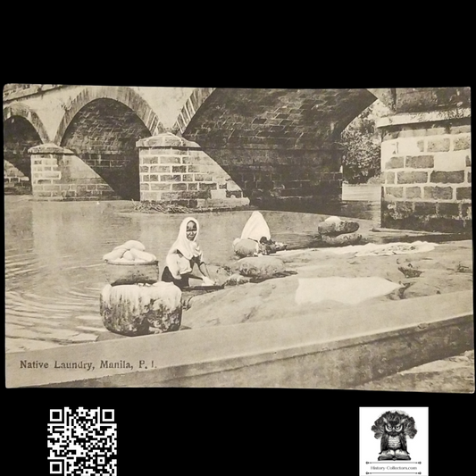 c1910 Native Laundry Manila Philippine Islands Postcard - Pasig River - Puente de España Bridge Of Spain - J. Beck Photographer - American Colonial Period