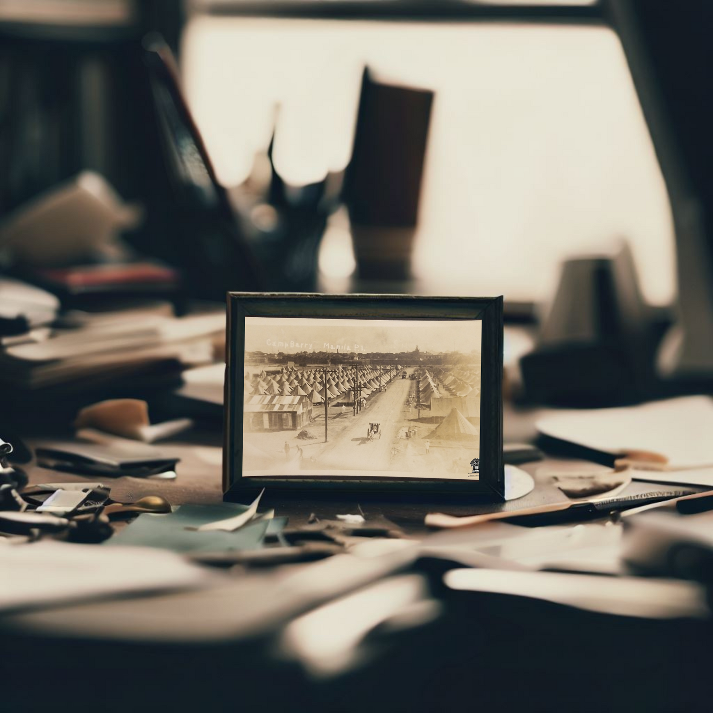 c1910 RPPC Picture Postcard - Camp Barry Manila Philippines - Philippine American War Era - WWI Era - Aerial View - ARTURA Stamp Box