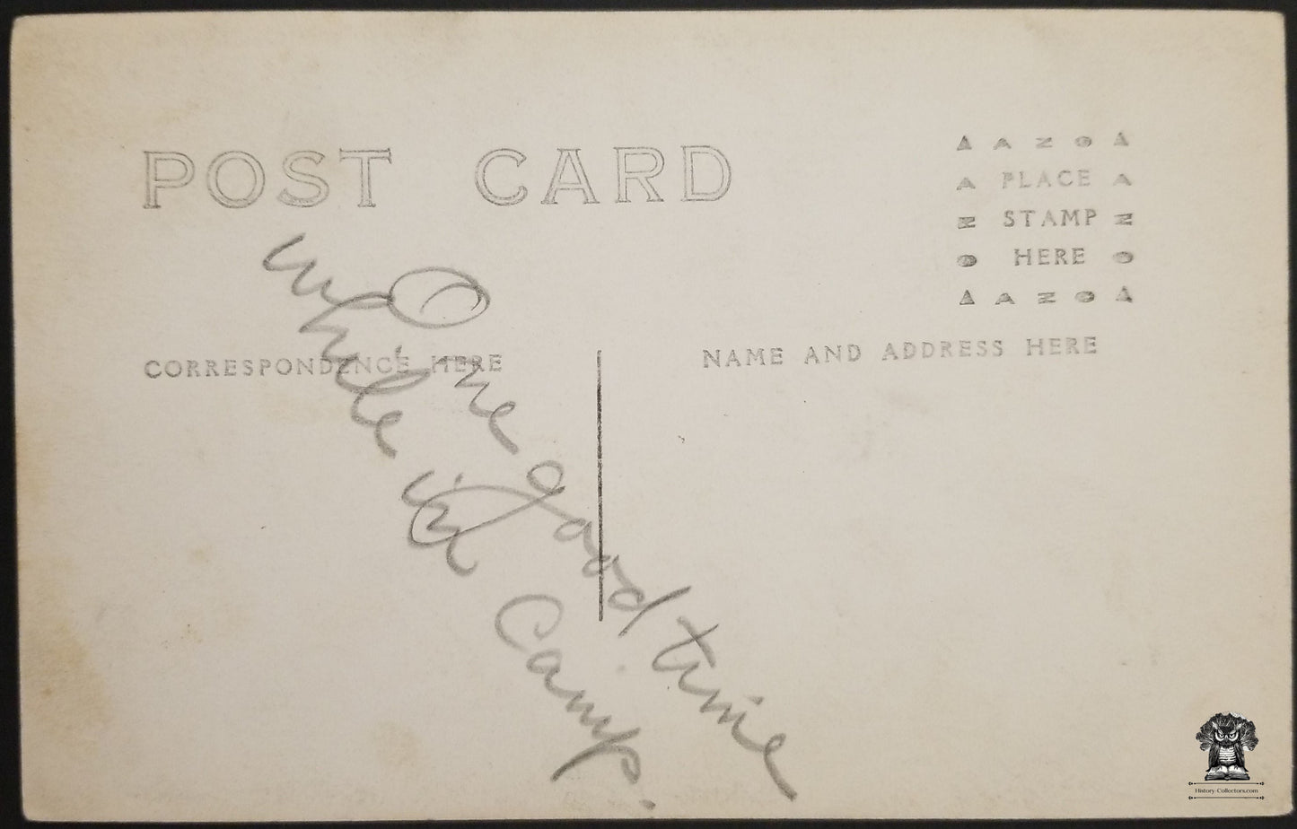 c1914 RPPC Picture Postcard - WWI Era US Army Artillery Soldiers Camp - AZO Stamp Box - Pet Bird