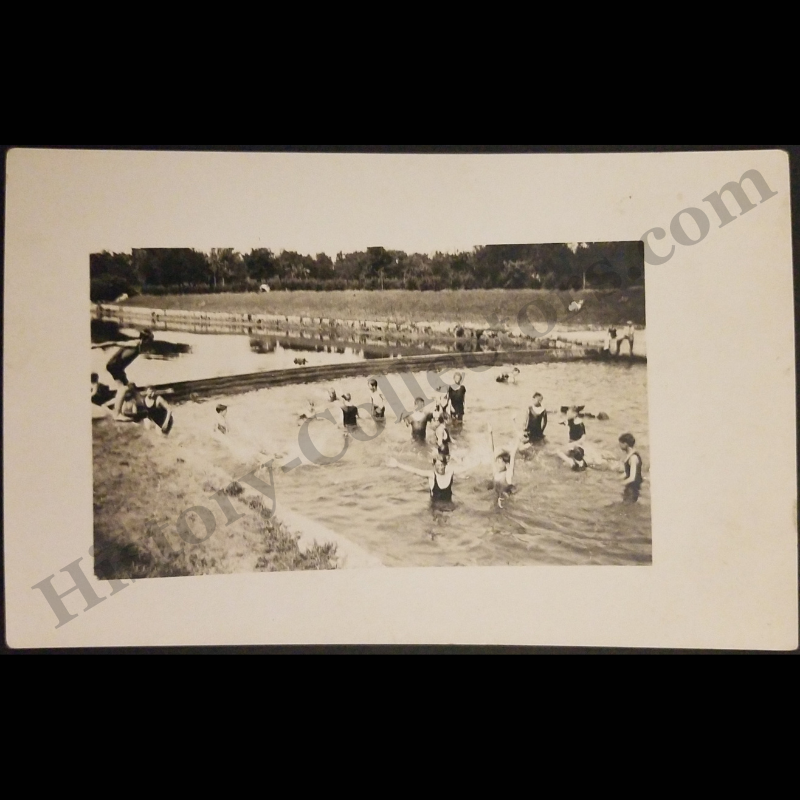 c1915 Kids Swimming In Quarry RPPC Real Photo Postcard - Rural Summer Americana - NOKO Stamp Box - WWI Era