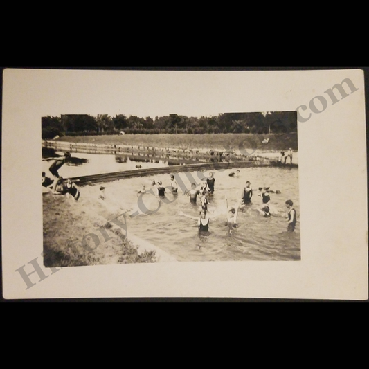 c1915 Kids Swimming In Quarry RPPC Real Photo Postcard - Rural Summer Americana - NOKO Stamp Box - WWI Era