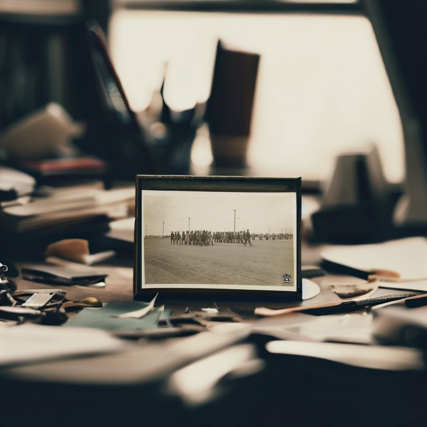c1918 RPPC Picture Postcard - Post WWI US Army March Naval Military Transit Point Formation March With Marching Band - AZO Stamp Box