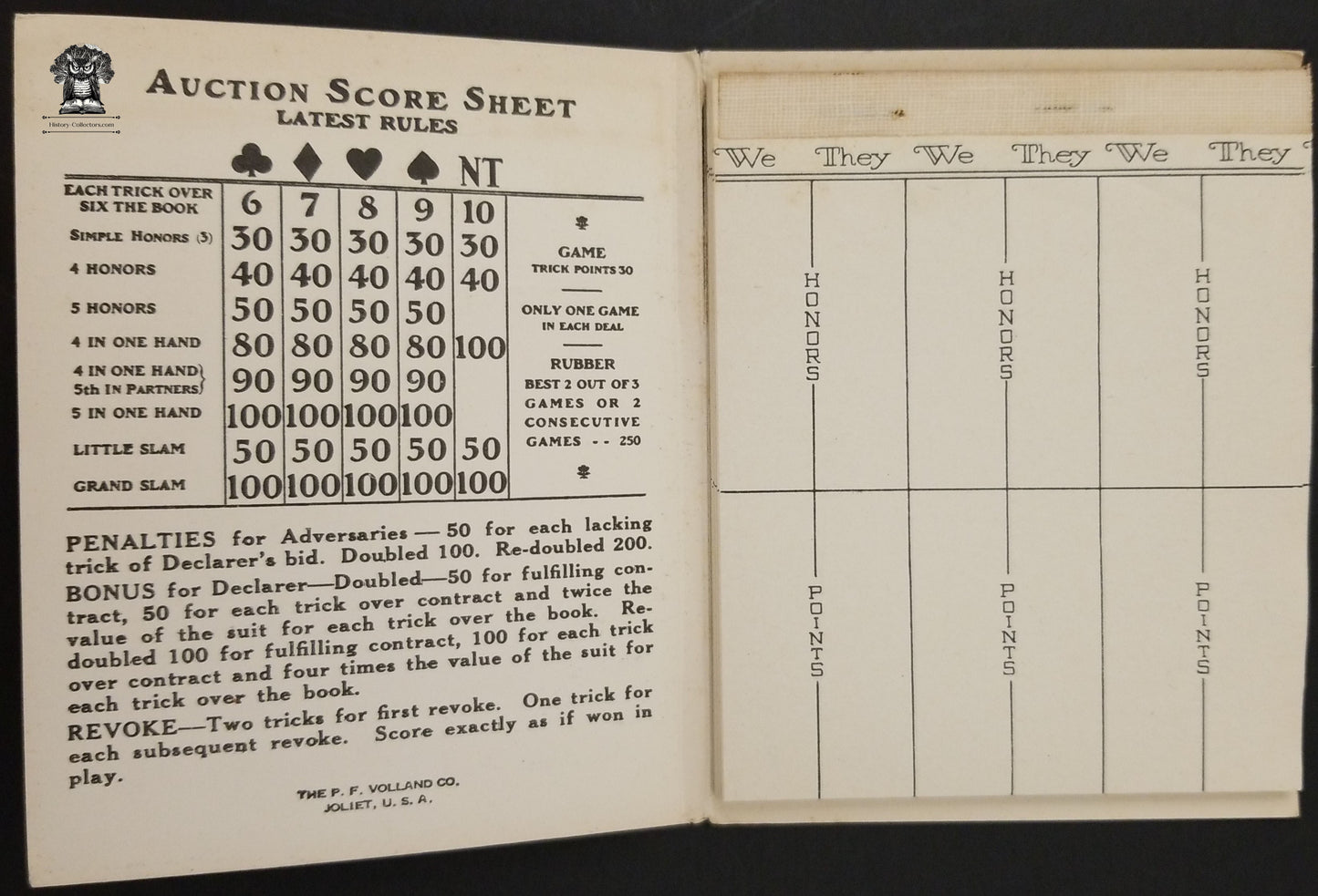 c1920 Bridge Card Game Tally Booklet - P F Volland Vogue Style Swan Maiden Fable