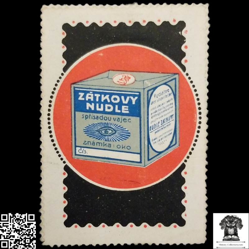 c1920 Czech Pasta Noodles Advertisement Cinderella Poster Stamp - Czechoslovakia - Zátka Family