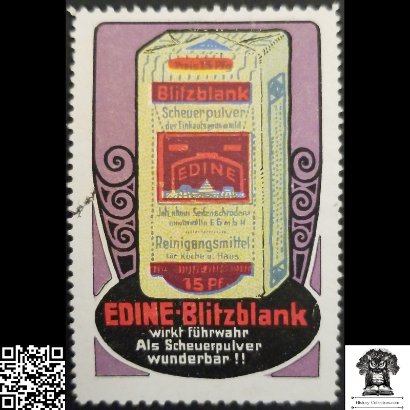 c1920 Household Cleaning Scouring Powder Edine-Blitzblank Advertisement Cinderella Poster Stamp - Germany