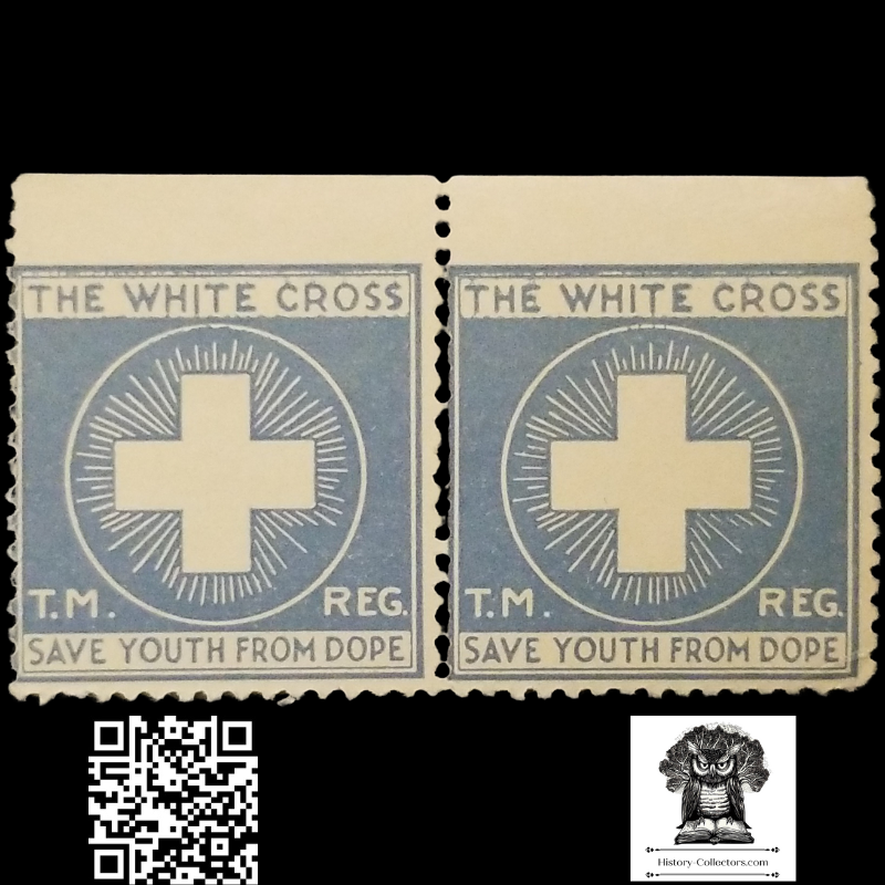 c1920 White Cross Save Youth From Dope Cinderella Poster Stamp - Temperance Prohibition Movement - Moral Reform - Horizontal Pair