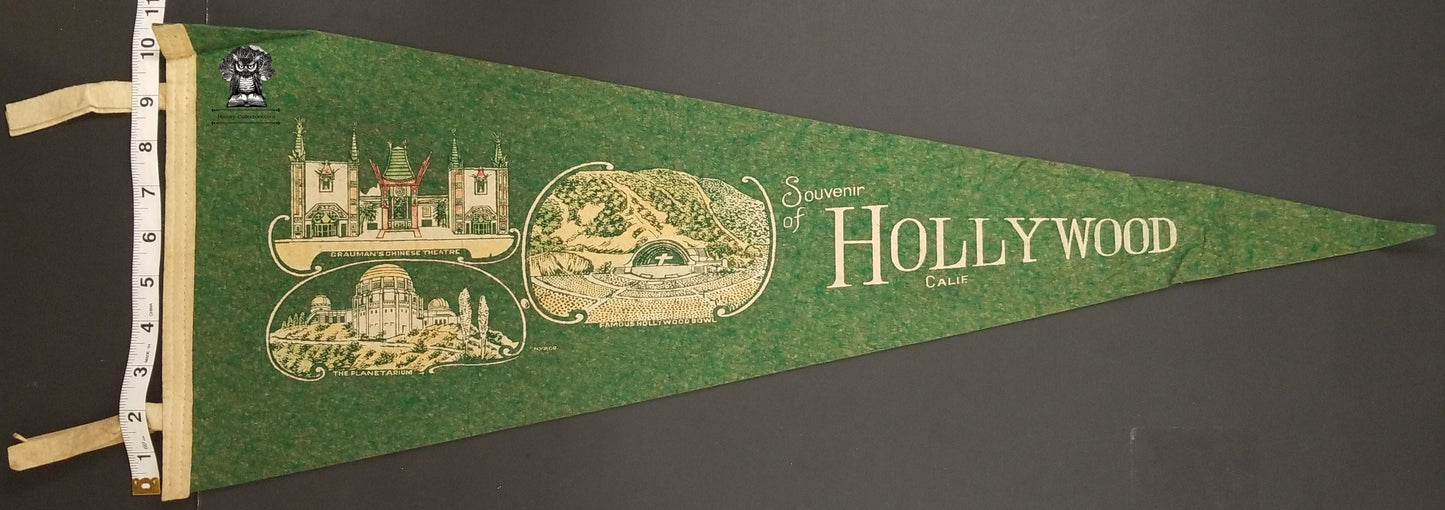 c1920s Hollywood CA Pennant Souvenir - Grauman's Chinese Theater Planetarium Hollywood Bowl