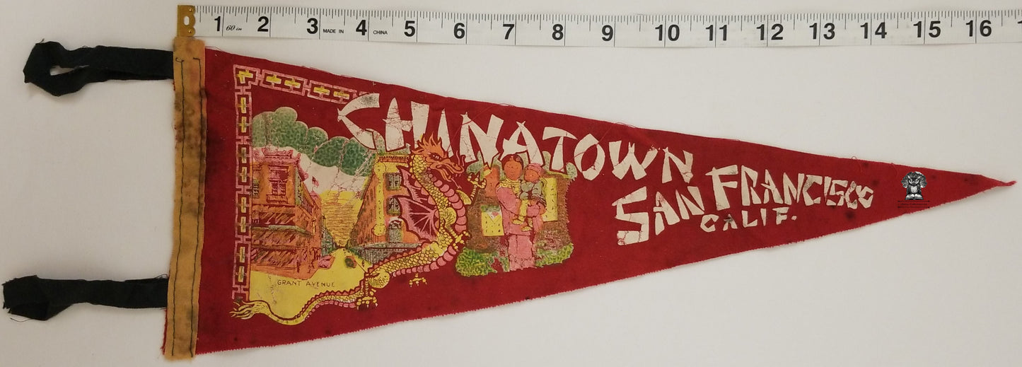 c1930s Chinatown Grant Ave CA Pennant Souvenir - San Francisco Dragon Gate