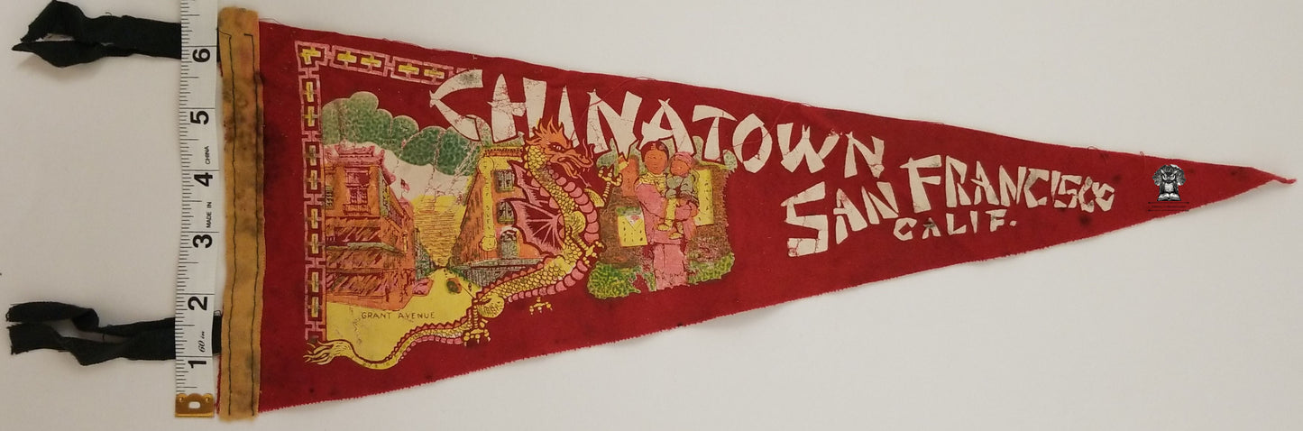 c1930s Chinatown Grant Ave CA Pennant Souvenir - San Francisco Dragon Gate