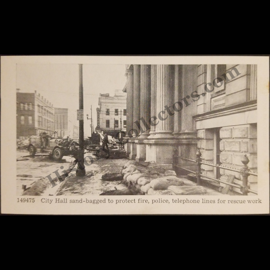 Vintage Original c1937 Julian R. Fisher Louisville Kentucky Ohio River Flood Postcard (Not RPPC)- City Hall Sand Bagged - Fire - Police - Caufield & Shook Photograph
