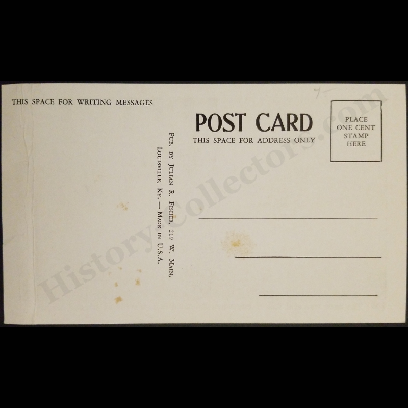 c1937 Louisville Kentucky Ohio River Flood Lithograph Postcard (Not RPPC) - Columbia Building - Gateway To The South Signage - Julian R. Fisher - Unattributed Photograph