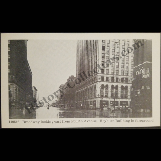 c1937 Louisville Kentucky Ohio River Flood Lithograph Postcard (Not RPPC) - Julian R. Fisher - Heyburn Building - Broadway Avenue - Fourth Avenue - Caufield & Shook Photograph