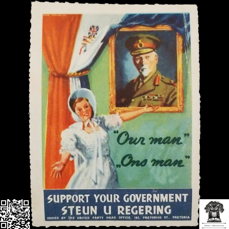 c1939 United Party Of South Africa Cinderella Poster Stamp - Jan Smuts Political Propaganda