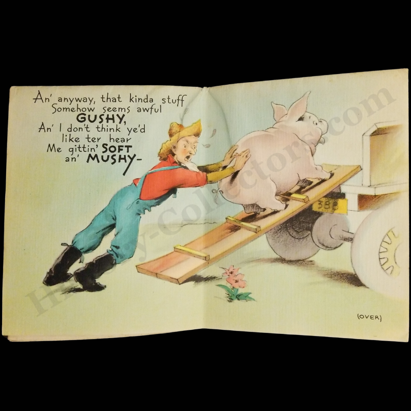 c1940 Happy Birthday Fold Out Illustrated Poster Card - Rural Farming - Animals - Black Americana - Ready For Framing