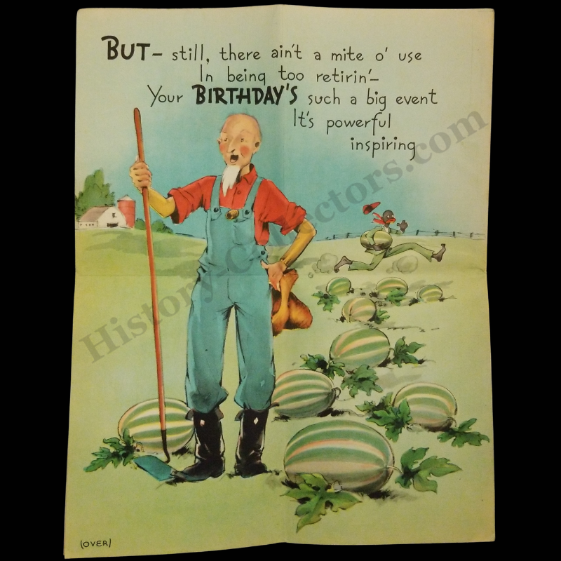 c1940 Happy Birthday Fold Out Illustrated Poster Card - Rural Farming - Animals - Black Americana - Ready For Framing