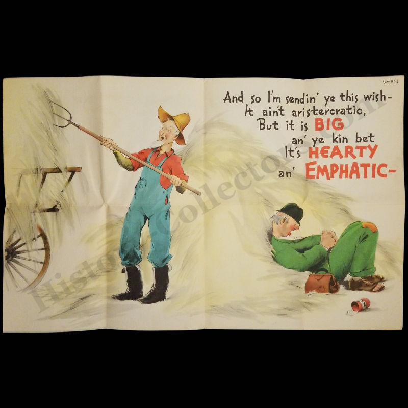 c1940 Happy Birthday Fold Out Illustrated Poster Card - Rural Farming - Animals - Black Americana - Ready For Framing