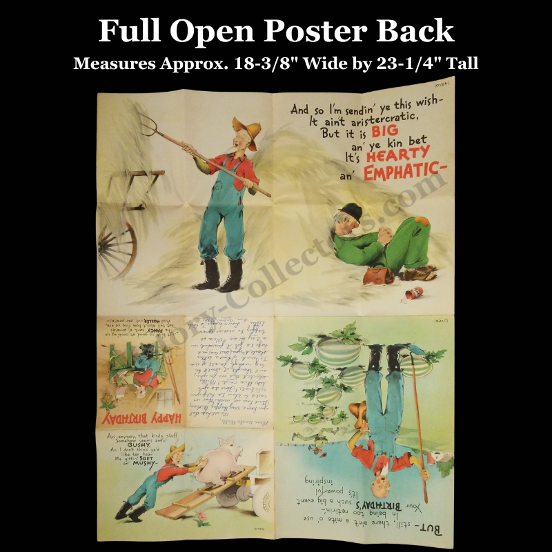 c1940 Happy Birthday Fold Out Illustrated Poster Card - Rural Farming - Animals - Black Americana - Ready For Framing