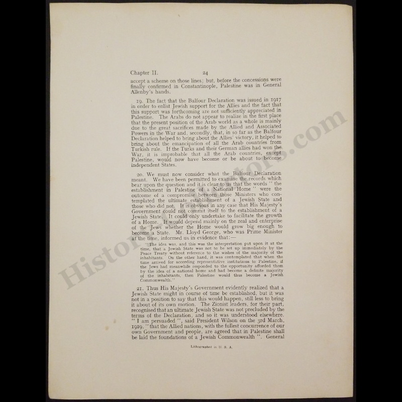 c1940 1937 Palestine Royal Commission Report Lithograph Print - Chapter II The Balfour Declaration Section - Ready For Framing